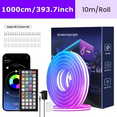 TEMU Mexllex Upgraded Smart Rgb Neon Led Strip With App/remote Control, Multiple , Timer Function, Music Sync Gaming Led Strip Lights For Bedroom, Room Decoration Image