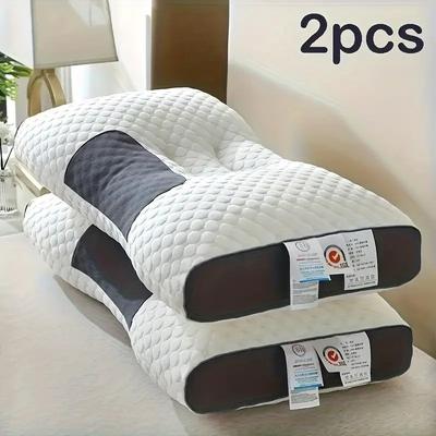 TEMU 1/2 Ergonomic Pillow, Adjustable Neck Support, Machine Washable, Reversible Soft Bed Pillow, Comfortable All Year Round, Supports Back Muscles, Suitable For Side And Deep Sleepers Image