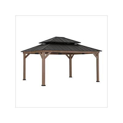 Sunjoy Group 13 x 15 Wooden Hardtop Gazebo with 2-Tier Metal Roof