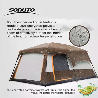 4-12 Person Camping Tent Family Waterproof Sunproof 210D Oxford Windproof 2 Room Tent 4 Season Outdoor Backpacking Equipment