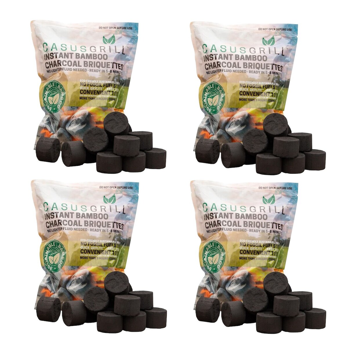 BURI 4x CASUSGRILL Grillkohle-Briketts aus Bambus natürliche Materialien Grillbriketts Image