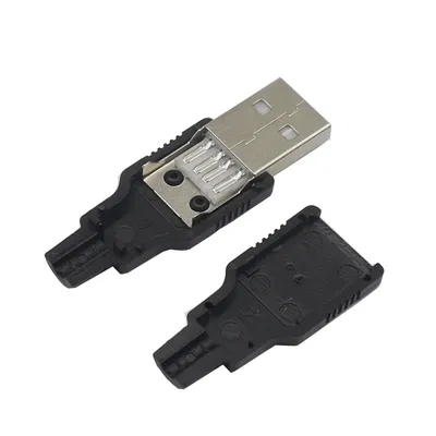 【10-2PCS】4 Pin USB 2.0 Type A Male Socket plug Connector adapter With Black Plastic Cover Solder