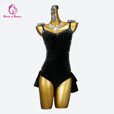 Schwarz Latin Dance Kleidung Frau Samba Kleid Mädchen Partys Kostüm Sexy Stand Ballsaal Rock Abend Image