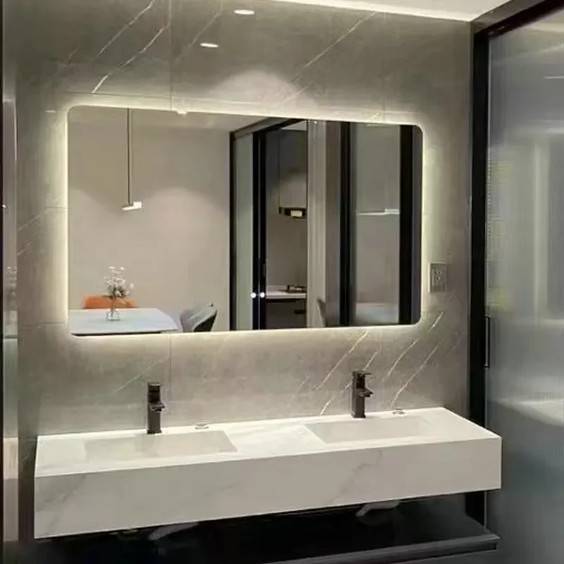 Multifunktionaler quadratischer intelligenter Spiegel für Badezimmer, beschlagfreier Badezimmerspiegel, wandmontierter Kosmetikspiegel mit Lampe, intelligenter Spiegel