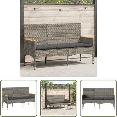 The Living Store - Gartenbank 3-Sitzer mit Kissen Grau Poly Rattan - Gartensessel - Gartenbank Image