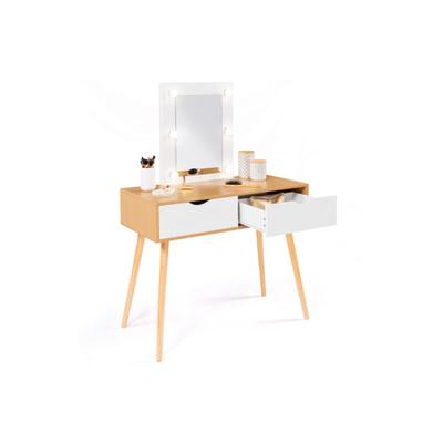 Idmarket - Skandinavischer Frisiertisch livia mit 2 Schubladen aus Holz und Weiß mit LED-Spiegel Image