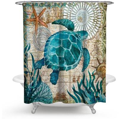 Kreative 3D-Meerestiere-Retro-Muster-Vorhänge für Zuhause, Badezimmer, Dusche (150 x 180 cm, Image