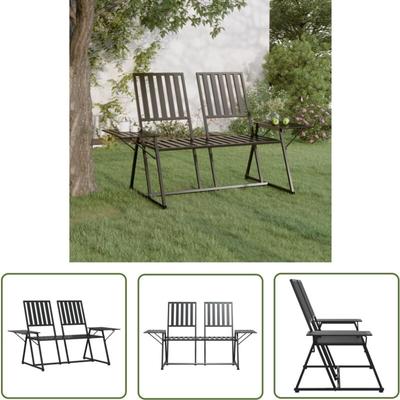 The Living Store 2-Sitzer-Gartenbank 165 cm Schwarz Stahl - Gartenzitmöbel - Gartenbank - Metall Image