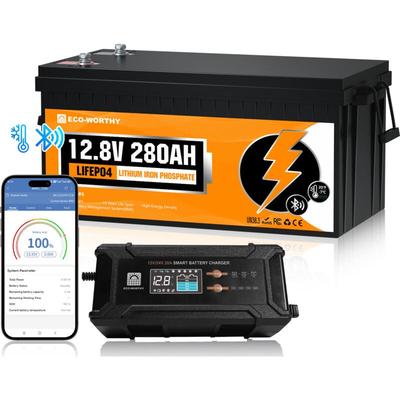 Lithium Batterie LiFePO4 12V 280Ah Bluetooth + 20A Batterie Ladegerät BatterieLadegerät - Eco-worthy Image
