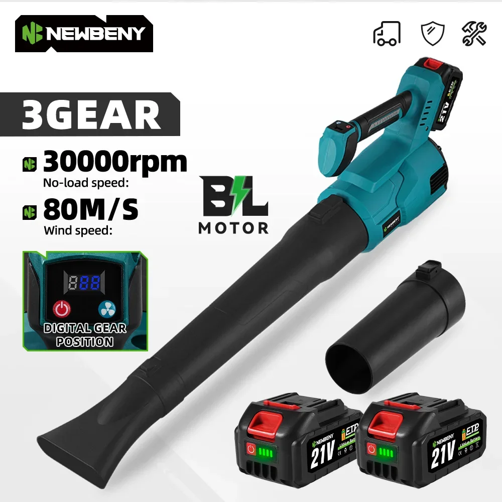 NEWBENY Akku-Bürstenloser elektrischer Gebläse, 3 Gänge, Laubbläser, sauberes gefallenes Blätter-Staub-Schnee-Werkzeug für Makita 18 V-Batterie-Stift Image