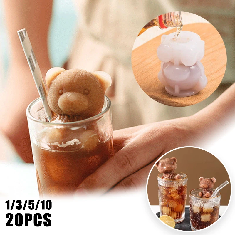 Wiederverwendbare 3D-Bär-Eiswürfelform aus Silikon für Schokolade, Kuchen, Creme, DIY-Backwerkzeug für Cocktail, Whiskey, Dessert, Dekor-Set Image