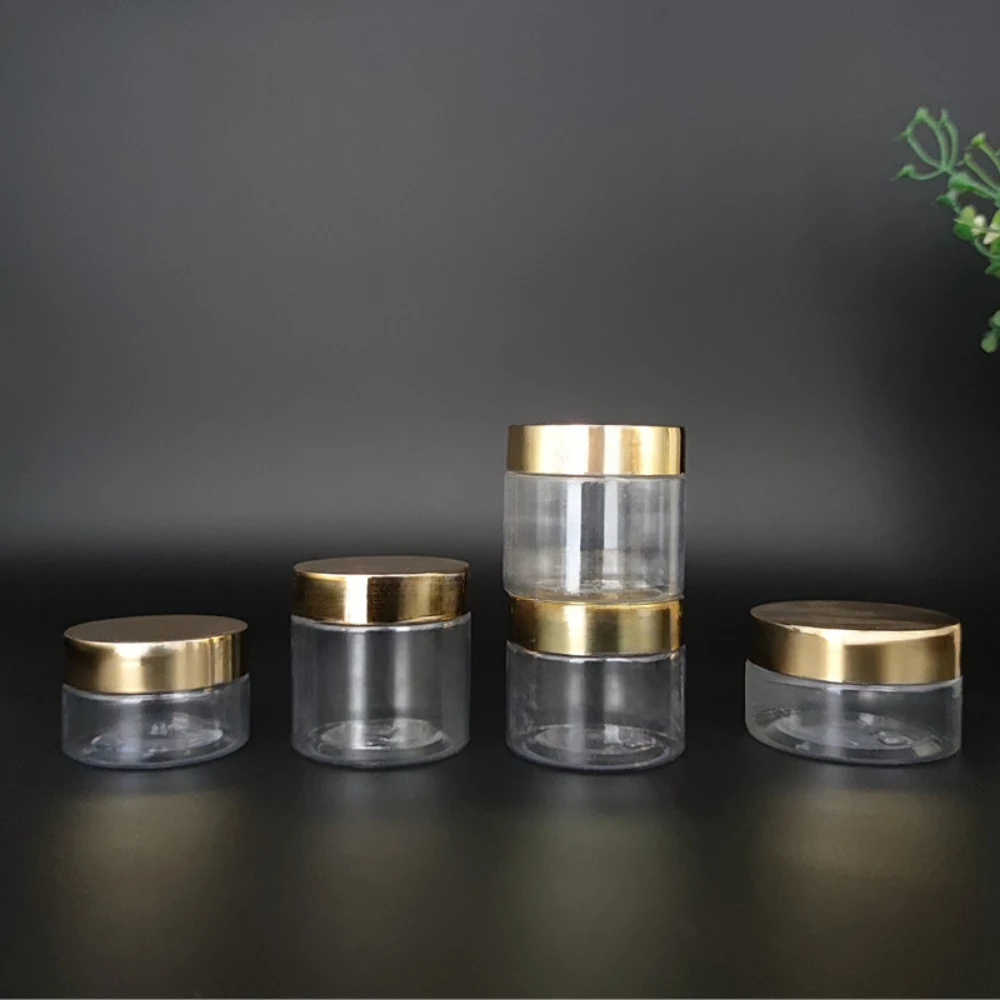 30 teile/los 30/50/60/80 ml Gold Deckel Klare Leere Nachfüllbare Flaschen Make-Up Reise Behälter Kosmetische Jar für Acryl Pulver Glitter