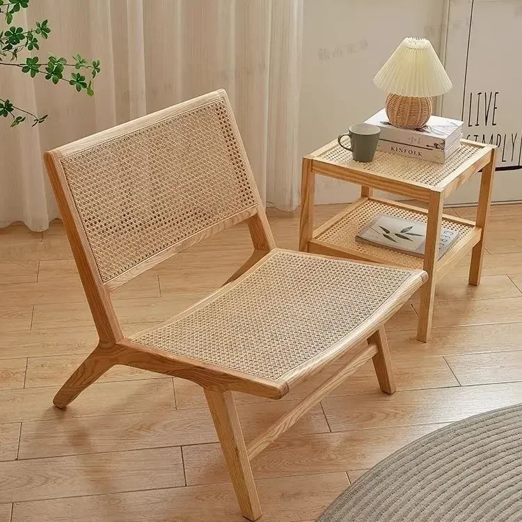 Stuhl aus massivem Holz, Rattan, Liegestuhl, Freizeit, Zuhause, Gastfamilie, Einzel-, Faul-, Sofa-Balkon, Wohnzimmersofa Luxus