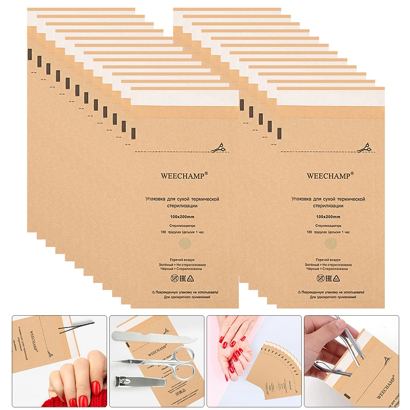 DM 100PCS Kraft Papier Reinigung Taschen Einweg Selbst-Dichtung Nagel Desinfektion Tasche Tattoo Liefert Sterilisieren Beutel Autoklav Image