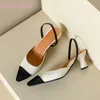 2025 neue Sommer Klassische Beige Schwarz Frauen Slingback Sandalen Mode High Heels Dame Schuhe Plus
