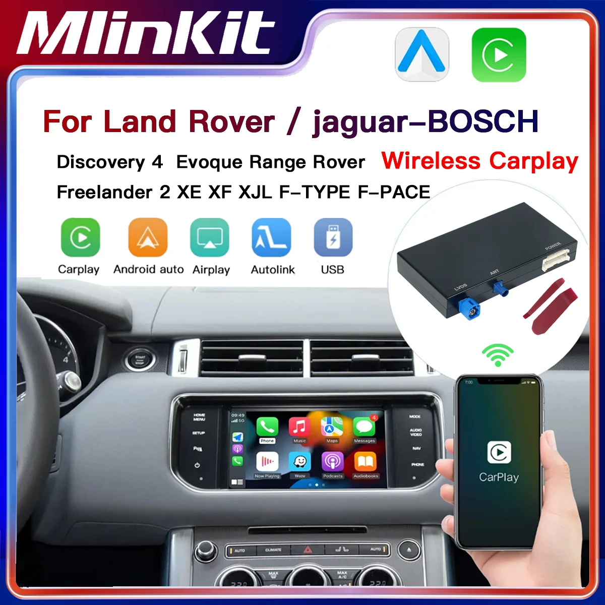 Drahtloses Carplay Android Auto-Modul für Land Rover Jaguar Bosch Discovery 4 Aurora Freelander 2 XE XF XJL Airplay-Decoder Image