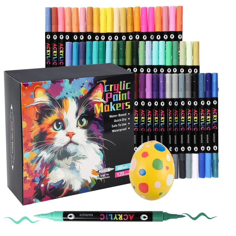 24–120 Farben Acrylfarben-Marker, Stifte-Set, Acrylfarben-Marker mit zwei Spitzen, DIY-Pinselspitze und Fine Rock Painting Art Supplies Image
