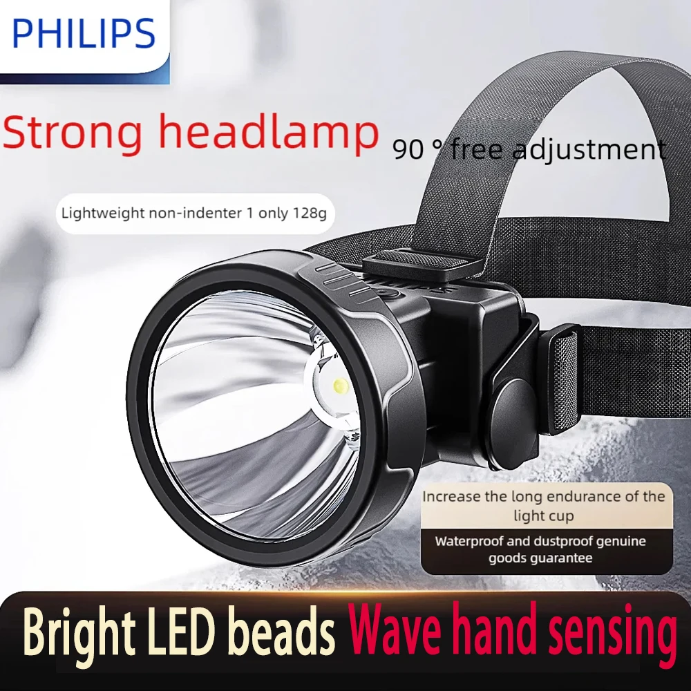 PHILIPS SFL1342 LED-Stirnlampe, Sensorkopf-Taschenlampe, zehn Beleuchtungsarten, wiederaufladbarer Typ-C-Scheinwerfer, Outdoor, Camping, Angeln Image