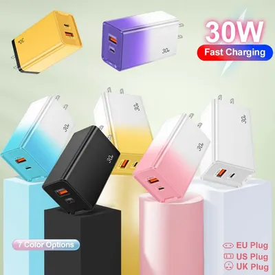 Insgesamt 30 W 2 Ports PD + USB Schnellladegerät Typ C Schnellladung für iPhone Xiaomi Huawei Image