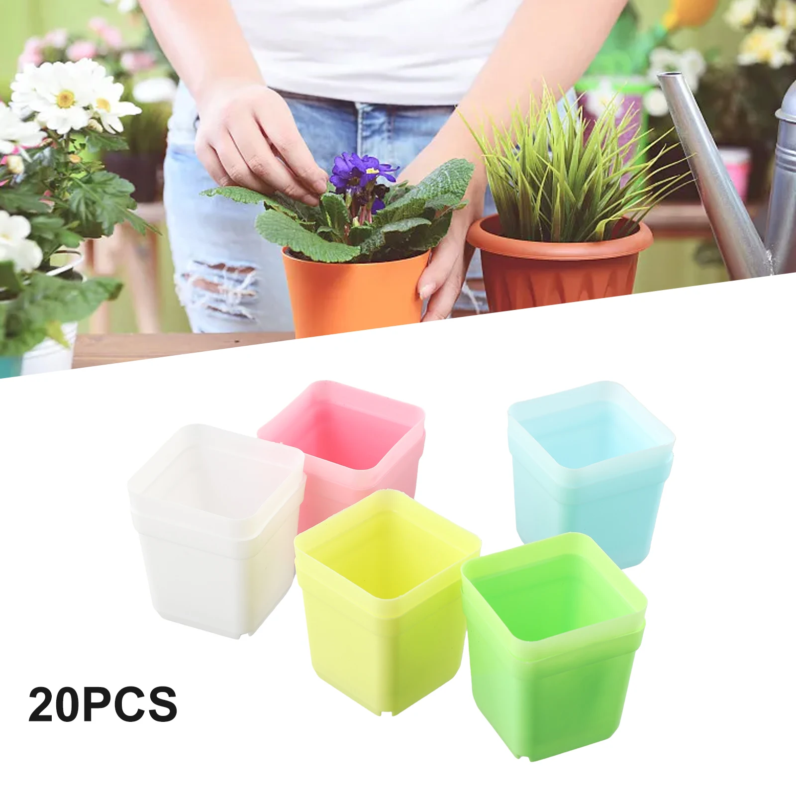 20 Pcs Gardening Mini Basin Square Flower Pot Succulent Plant Trays Home Office Decor DIY Home Office Garden Decoration Image