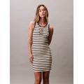 Jerseykleid CALVIN KLEIN JEANS "COTTON RIB STRIPE SL DRESS", Damen, Gr. XL (44), N-Gr, sweet corn, Jersey, Obermaterial: 93% Baumwolle, 7% Elasthan, gemustert, gestreift, mehrfarbig, feminin, figurbetont kurz, ohne Ärmel, Kleider, Mit tiefem...