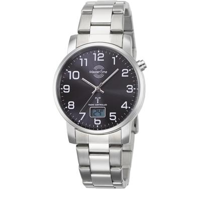 Funkuhr MASTER TIME "Basic", silber (silberfarben, schwarz), Armbanduhren, Herren, Armbanduhr, Quarzuhr, Herrenuhr, Datum, Leuchtzeiger, Edelstahlarmband Image