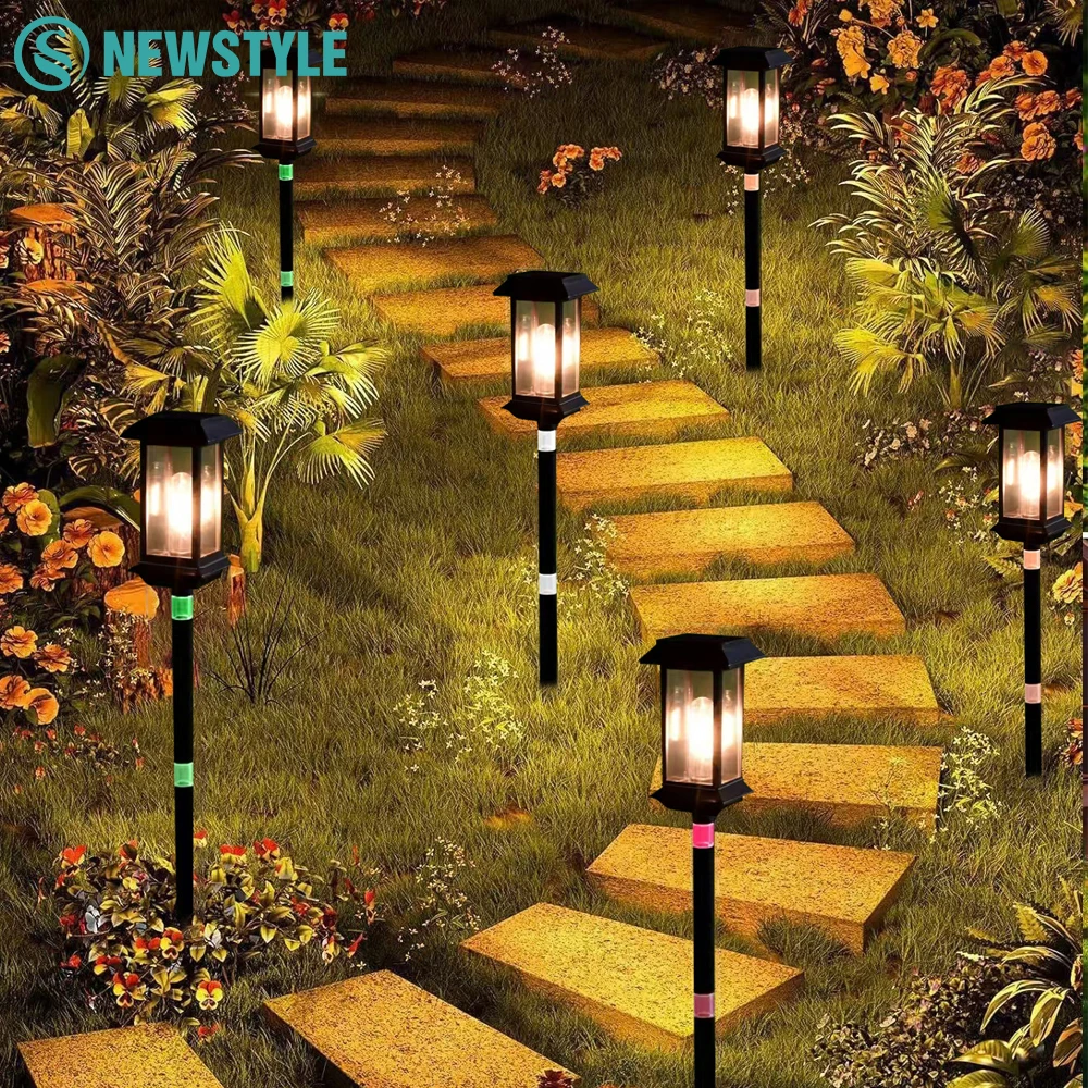 Lampes solaires LED améliorées pour jardin extérieur, 2 pièces, lumières de paysage, piquet de jardin extérieur avec ornements RGB blanc chaud pour chemin