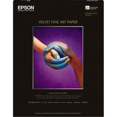 Epson 17" X 22" Velvet Fine Art Paper For Inkjet Printers, 25 Sheets
