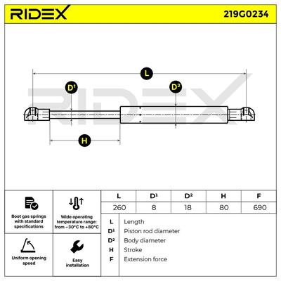 RIDEX Heckklappendämpfer VW 219G0234 1H5827550A,1H5827550B,1H5827550 Image
