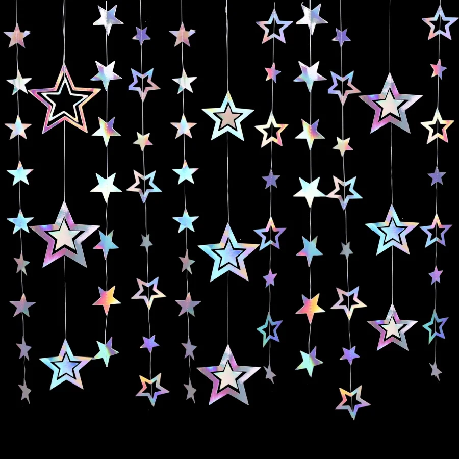 Carta iridescente Stella Ghirlanda Banner Laser Bandiera d'argento Decorazione da appendere Festa di compleanno Ciondolo Baby Shower Matrimonio Streamer Decor
