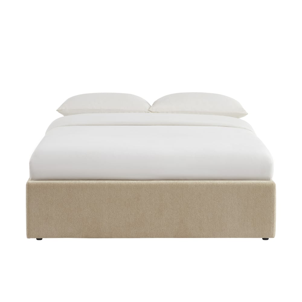 Lit coffre tissu chenille grege 140x190 sommier inclus grège