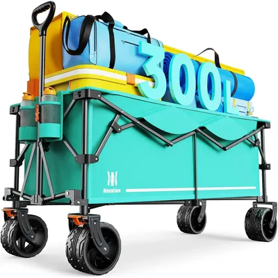 300L Collapsible Wagon Cart Foldable Extra Large 48''L Folding Extended Beach Wagon with 440LBS