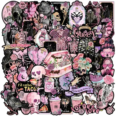 10/30/50PCS Pink Black Gothic Dark Skull Sticker DIY Decoration PVC Waterproof Skateboard Notebook