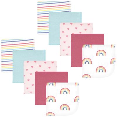 Hudson Baby Infant Girl Flannel Washcloths, Creative Rainbow 10Pk, One Size - Creative Rainbow 10Pk - One Size