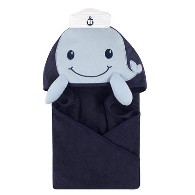 Little Treasure Baby Boy Cotton Animal Face Hooded Towel, Sailor Whale, One Size - Sailor Whale - One Size
