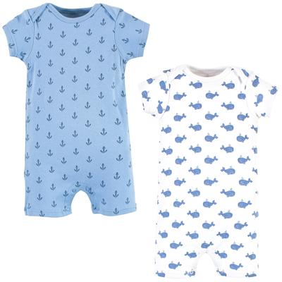 Hudson Baby Infant Boy Cotton Rompers, Blue Whale 2-Pack