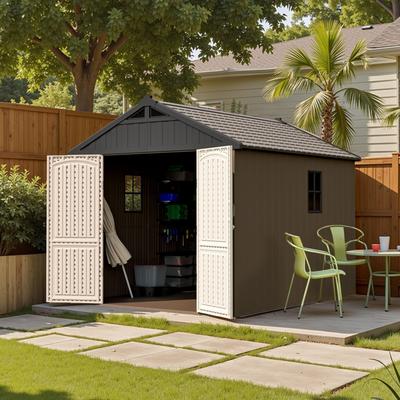 Patiowell 8' x 6' / 8' x 8' / 8' x 10 '/ 8' x 12' Plastic Outdoor Shed With Floor for Patio Furniture, Tools (Kick-It Shed)