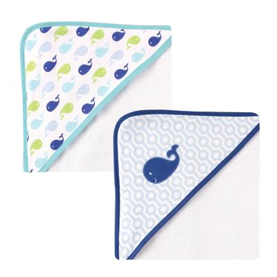 Luvable Friends Baby Boy Cotton Terry Hooded Towels, Blue Whale, One Size - Blue Whale - One Size