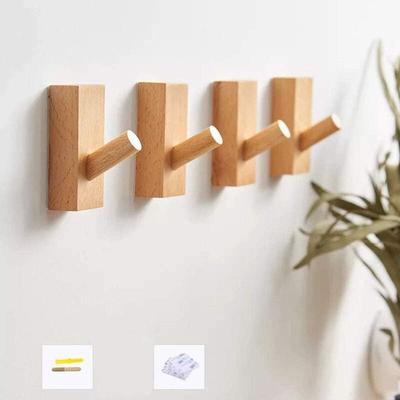 4 Stück, Hutständer aus Holz für die Wand, an der Wand montierter Holzhaken, dekorativer Haken, Image