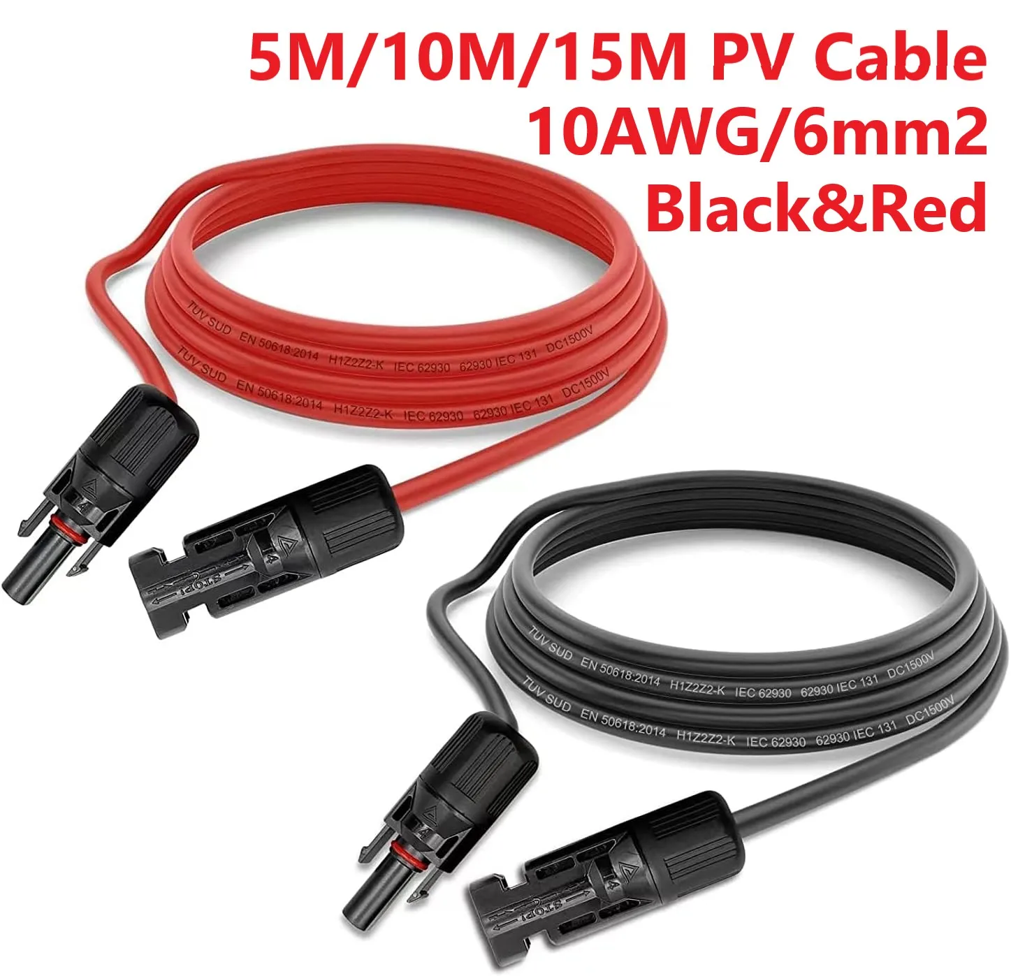 Powmr 5m 10m 15m 6 mm2 10awg Photovoltaik kabel mit Anschluss schwarz und rot PV-Verlängerung kabel ip68 wasserdicht für Solaranlage Image