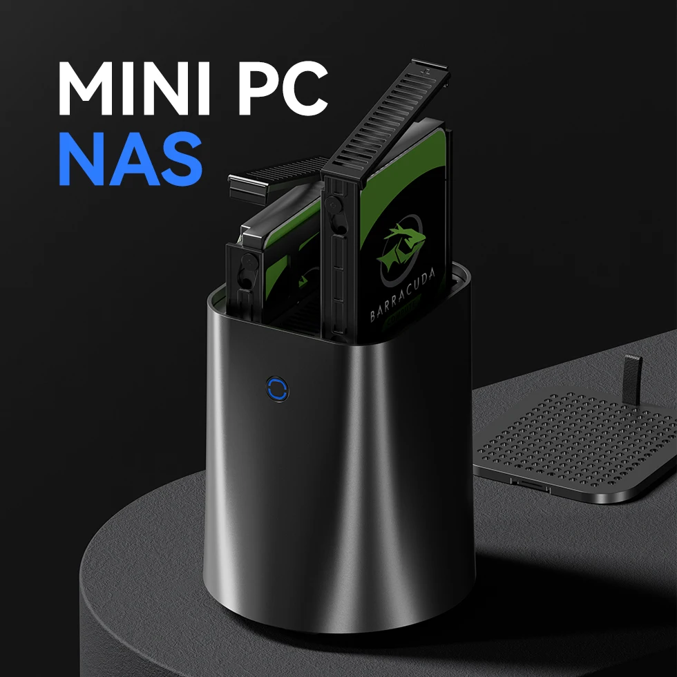Mini pc ryzen 7 5825u 2x ddr4 2x m.2 nvme ssd 2x hdd 2,5 3,5 zoll raid wifi6 typ-c tf kartens teck platz nas windows 11 linux Image