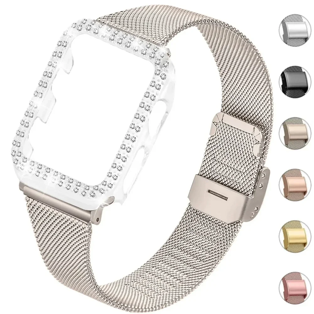 Diamantgehäuse + Metallarmband für iWatch Band Ultra 2 Edelstahlarmband für Apple Watch10 9 8 7 46 mm 45 44 40 41 mm Serie6 5 4 Image