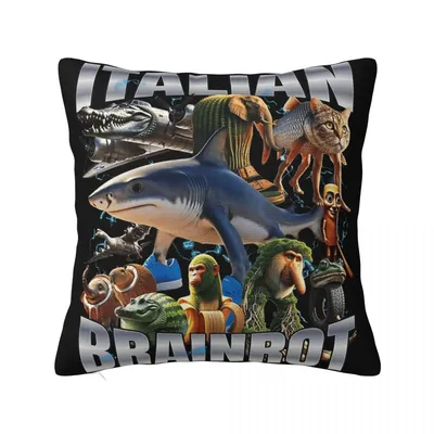 Italienischer Brainrot Meme Tralalero Tralala Kissenbezug, weicher Polyester-Kissenbezug, Dekor, Brr Image