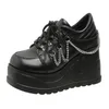 2025 neue Luxus Designer Größe 42 schwarz Schnürung Schnalle Keile Plattform Damen Turnschuhe dicken Boden Mode Gothic Punk Schuhe