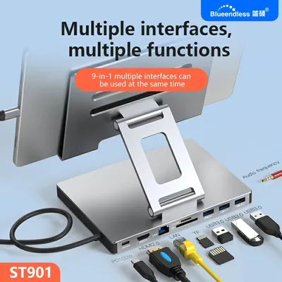 Blueendless Ipad-Ständer Typ C Dockingstation Aluminiumlegierung 4K 60 Hz HDMI-Com Hub mit mehreren Image