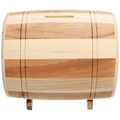 Holz Barrel Shaped Kinder Sparschwein Geld Jar Holz Einsparungen Können Münze Halter Desktop nament Image
