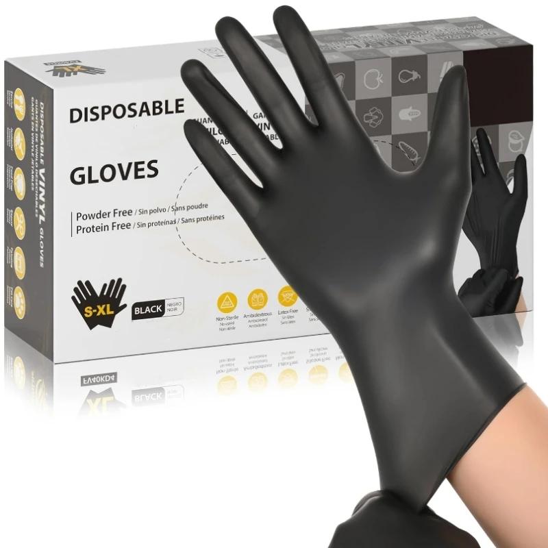 Schwarze Einweg-Nitrilhandschuhe, 20/50/100 Stück, latexfreie Schutzhandschuhe in Industriequalität für die Reinigung von Mechaniker, Automobil-Tätowierungen Image