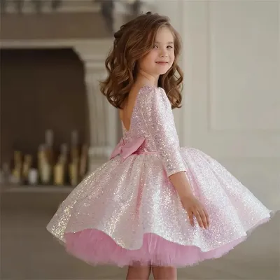 Glitzernde rosa Mädchen knielange Prinzessin Blumenmädchenkleider süße Baby-Geburtstagsparty-Kleider Image