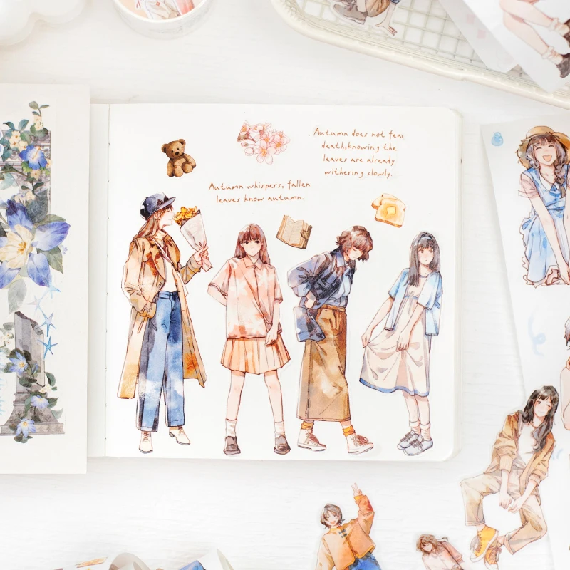 45 mm * 200 cm/Rolle süßes junges Mädchen Washi-Material Stanzband Collage Junk Journal DIY Scrapbook ästhetisches Briefpapier Image