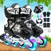 Flash Rollschuhe, verstellbar, Größe 26–42, für Jungen und Mädchen, Outdoor-Skating-Sneaker, 4-Rad-Skate-Schuhe mit Helm, Ellenbogen-Kniepolster